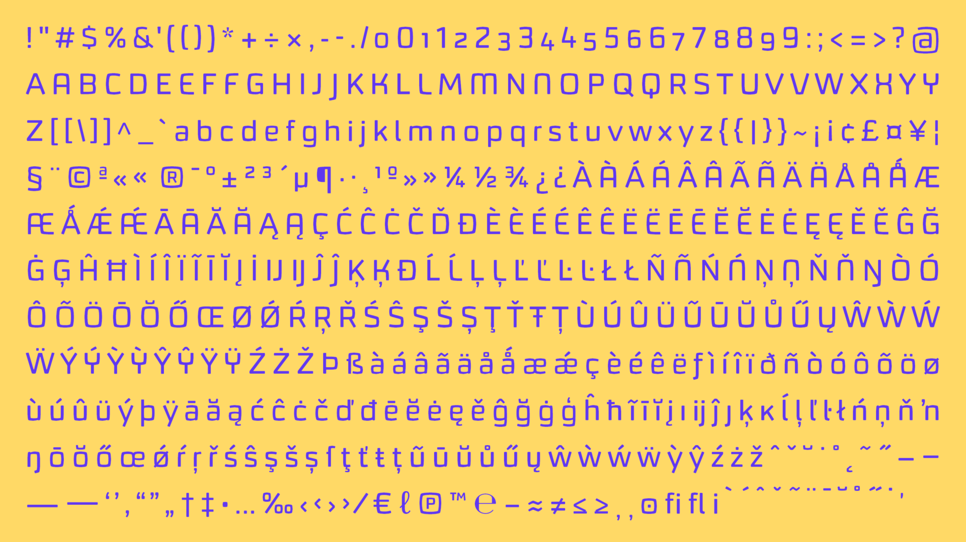 Taca imagens 002 character map DESKTOP - Taca Typeface - Shop → 0. itemzero