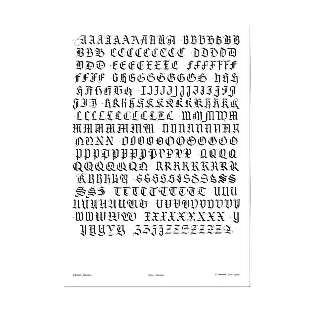 poster Majuscules - Textura Calligraphy practice sheets - Shop → 0. itemzero
